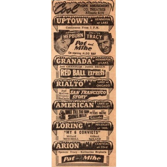 None and/or Unknown Other - Cool Minnesota Amusement Co Theatres 1952 Minneapolis Clipping SAI7-M1